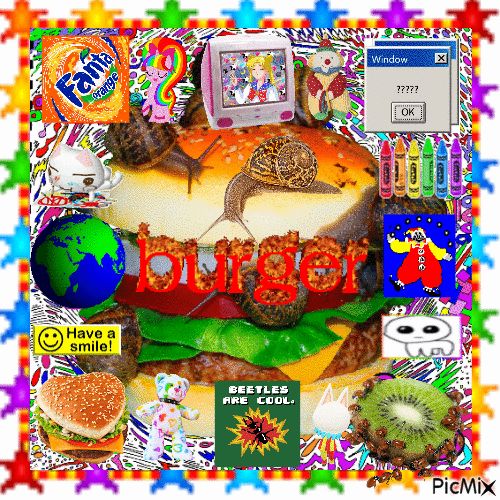 burger with various old internet imagery